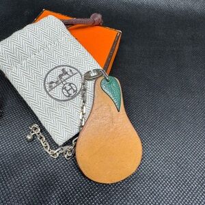 Hermes fruit motif (Tan and Green) Leather Keychain / bag charm